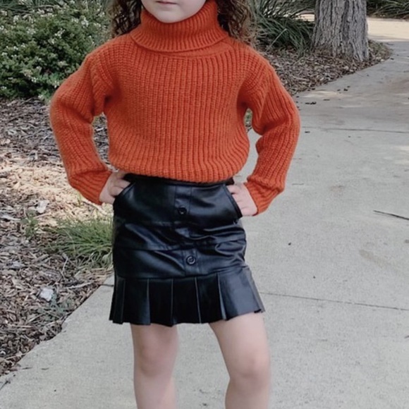 KIDS GIRLS ORANGE TURTLENECK KNITTED SWEATER - Picture 2 of 5